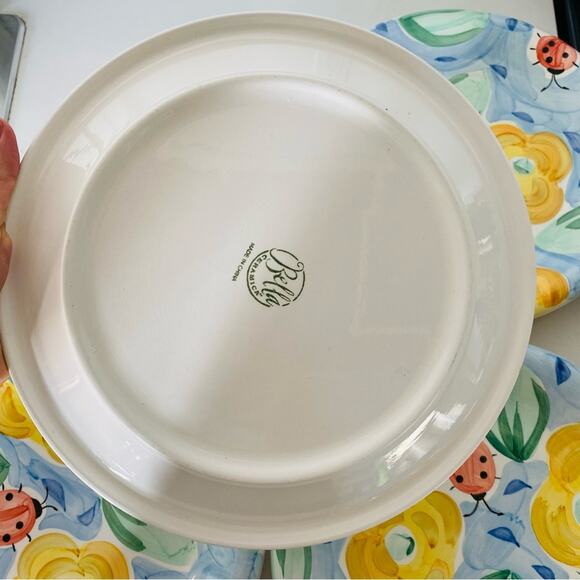 VINTAGE Set/ 4 Dinner Dining Plates Yellow Blue Floral Design Y2K 90s Painted - Picture 5 of 7